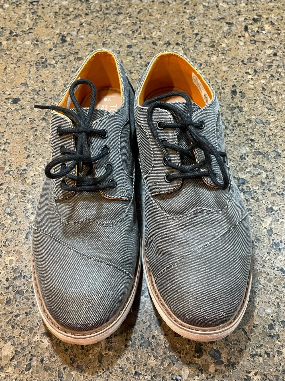 TOMS Boys Brogue Oxford Wing Tip Sz 6 Youth Gray Twill Distressed Gray Denim